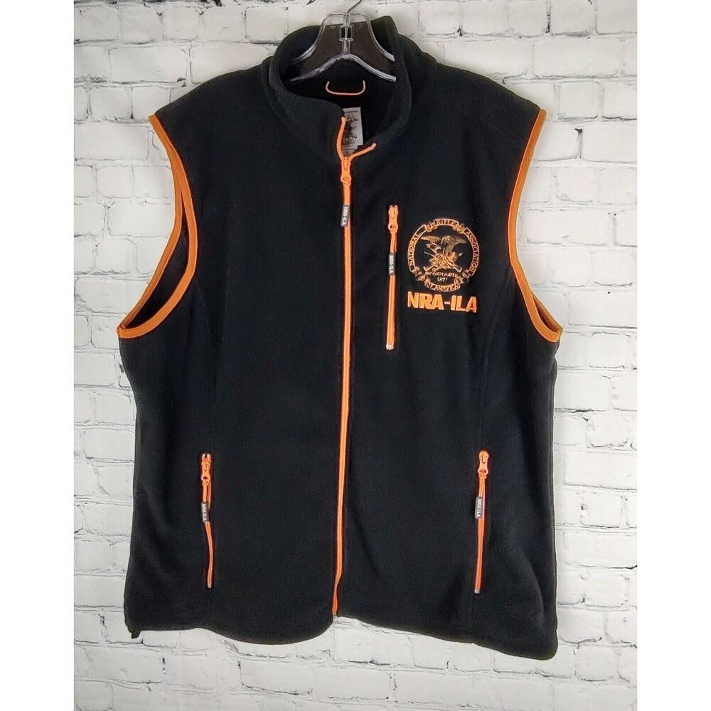 NRA-ILA Mens Fleece Vest XL Black Orange Full Zip Outdoor Hunting Tactical Logo